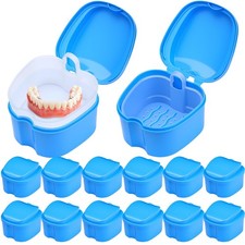 12 Pack Denture Bath Case Bulk with Strainer Basket Denture Cup Holder Dental...