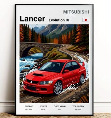 Mitsubishi Lancer Evolution IX poster Japanese Sport Car | Wall decor | car post