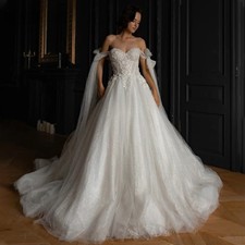 Lace Appliques wedding Dress Off Shoulder A-line Sweetheart Court Train Lace up