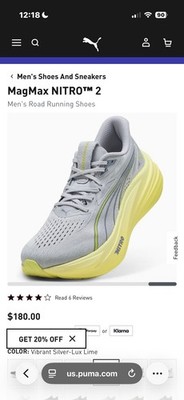 PUMA Magnify Nitro 2 Men Size 10 Vibrant Silver-Lux Lime