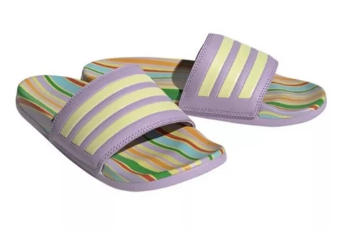 Sandali Adidas Adilette comodi slide righe viola perla citrino nuovi con etichette taglia 8