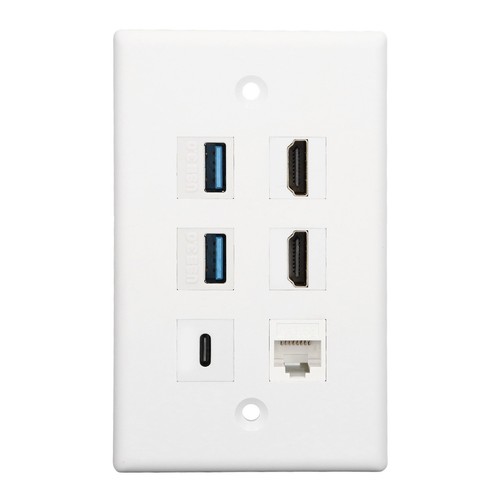 6 Port Wall Plate 2xHD Multimedia Interface 2xUSB3.0 1xType C 1xCat6 Ethernet CB - Afbeelding 10 van 22