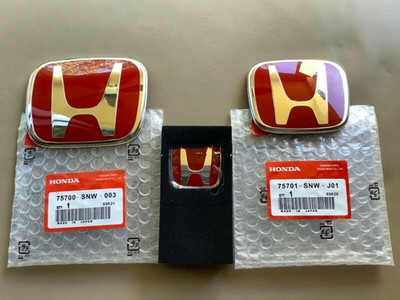 3 x Red H Emblem Front Rear Steering Badge Fit For 2006-15 Honda CIVIC SEDAN SI