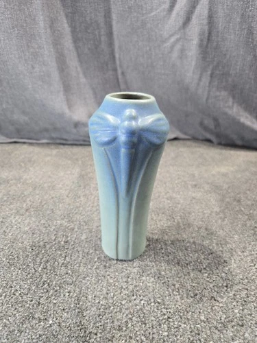Early Van Briggle AA Mark Dragonfly Vase Matte Blue Art Nouveau c1915-1925
