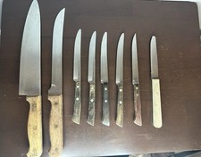 Set of 8 Mixed Wooden Knives with Wooden Handles Stainless Steel Blades