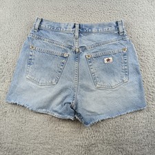 Vintage Old Navy Shorts Womens 8 Blue Denim Cut Off Button Fly Y2K Festival Logo