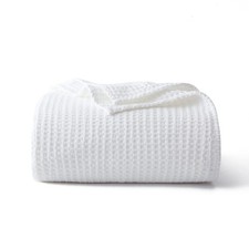100 Cotton Waffle Blanket White Twin Size 66x90 Inch Lightweight 380 GSM