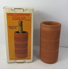 Vintage Terracotta Wine & Champagne Cooler Ribbed Clay Chiller W/ Box