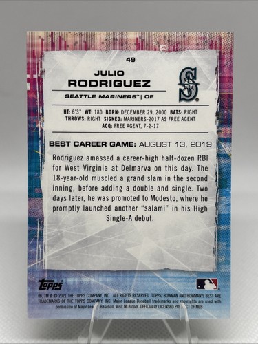 2021 Bowman's Best Refractors #49 Julio Rodriguez listed as RC - Picture 2 of 2