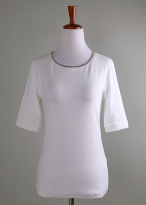 PESERICO Tricot $439 Stretch Chain Trim Baby Ribbed Cuffed Tee Top Size IT 46