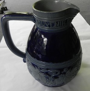 Antique Cobalt Blue Hubert Krumrich Remmy D'Alsace Strasbourg Stoneware Pitcher!
