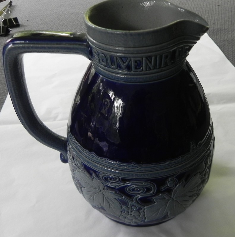Antique Cobalt Blue Hubert Krumrich Remmy D'Alsace Strasbourg Stoneware Pitcher!