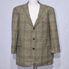 Hugo Boss Tweed Blazer Cashmere Wool Jacket Mens 42 Plaid Vintage 3-Button
