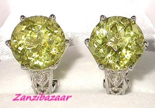 FANCY 14K WHITE GOLD QUARTZ & DIAMOND CROWN EARRINGS - Image 3 of 4