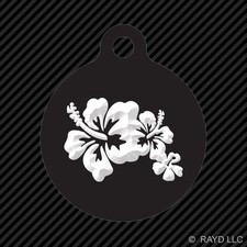Hibiscus Flowers Keychain Round with Tab engraved many colors hawaiian hawaii