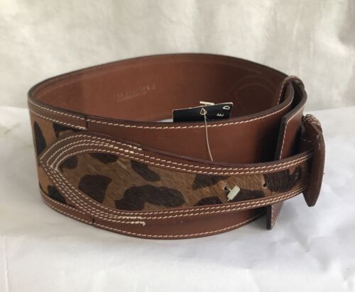 New The Limited 3” Wide Belt Womens S Animal Print Genuine Leather Italy Brown - Picture 4 of 8