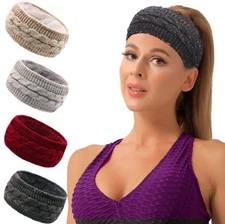 Women Knit Fleece Lined Headband Warmer Wrap Ear Head Band Hair Winter Warm Soft