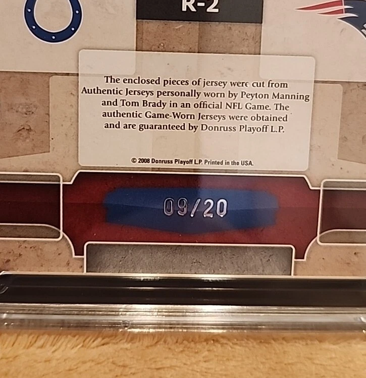 2008 Donruss Gridiron Tom Brady Peyton Manning Rivals Prime Patch /20 SGC 8.5 - Image 3 of 3