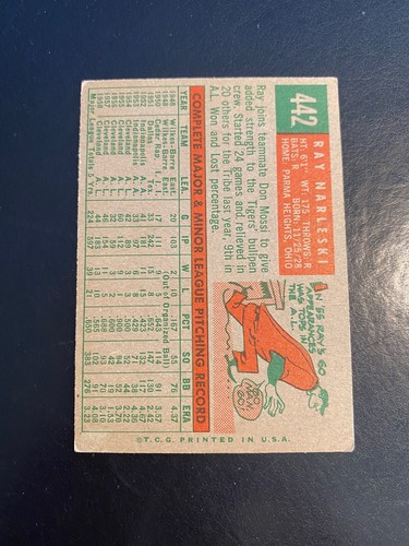 1959 TOPPS BASEBALL #442 RAY NARLESKI!! $1 SHIPPING!! - Picture 2 of 2