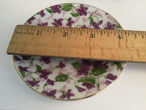Lefton Royal Violet Chintz Demitasse Cup & Saucer Signed 10027 Gold Trim Violets - Picture 9 of 10