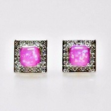 Pink Cabochon Feueropal Zirkonia Ohrstecker 925 Sterlingsilber rhodiniert