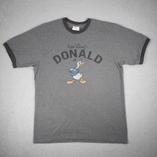 Vintage Y2k Walt Disney Donald Duck Ringer T Shirt Men's Size Small Gray Cartoon