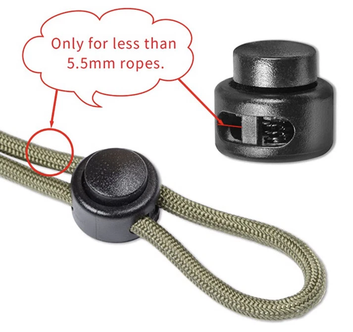 6pcs Black Round Double Barrel Cord Stopper Spring Lock End Toggle Plastic - Image 4 of 4