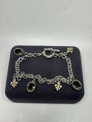 Lagos Caviar Sterling & 18k Smoky Quartz Diamond Fleur De Lis Charm Bracelet