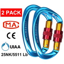 2 Pack D Shape Aluminum Carabiner Screw Locking For Rock Climbing Caving Rescue