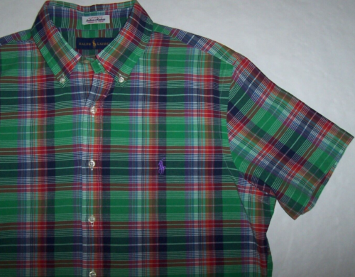NWT Polo Ralph Lauren Green/Red/Blue INDIAN MADRAS Plaid Shirt Men M PURPLE PONY