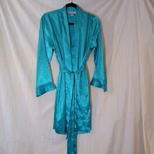 Womens Teal Silky Satin Wrap Short Knee Robe Morgan Taylor Intimates Belt sz M