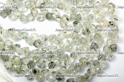 7 Inch Strand 100% Natural Green Moss Rutile Faceted Trillion Beads Size-7-7.5mm