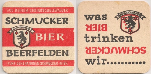 Schmucker beer - historic beer mat / beer felt "what do we drink..."