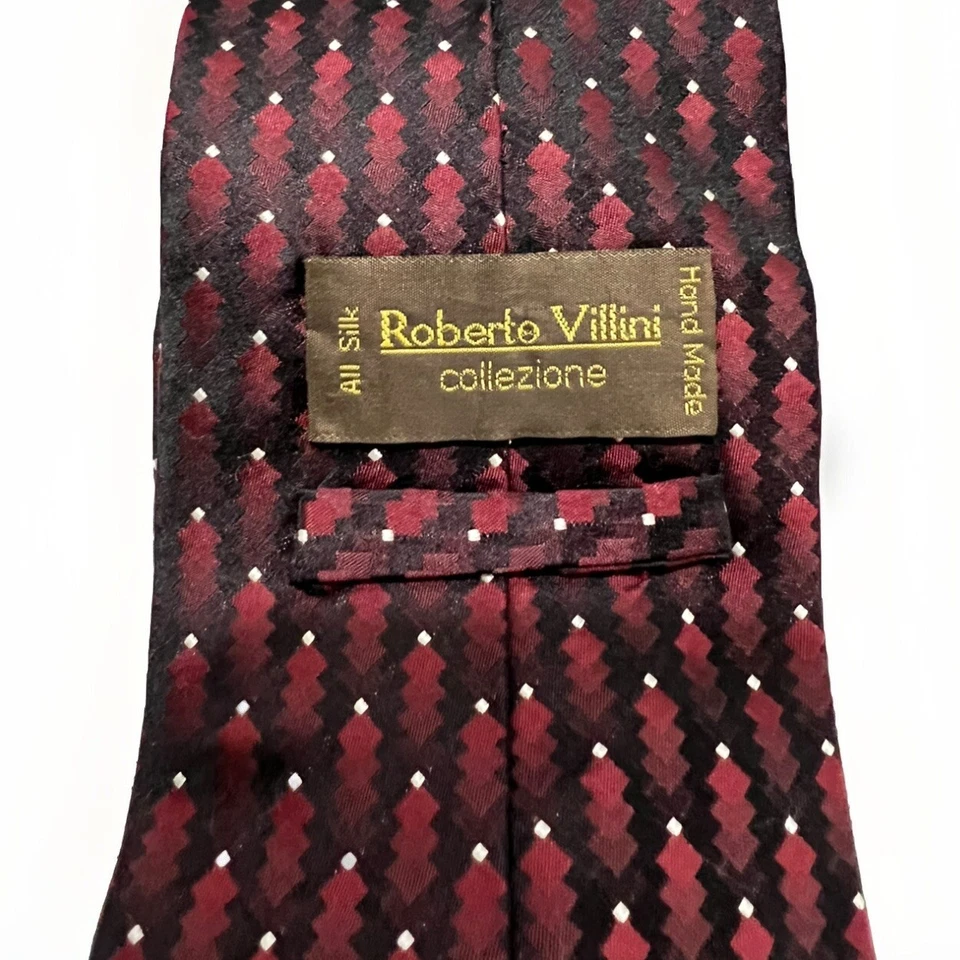 Corbata de seda para hombre ROBERTO VILLINI Couture diseñador borgoña/azul patrón geométrico Foto 3 de 4
