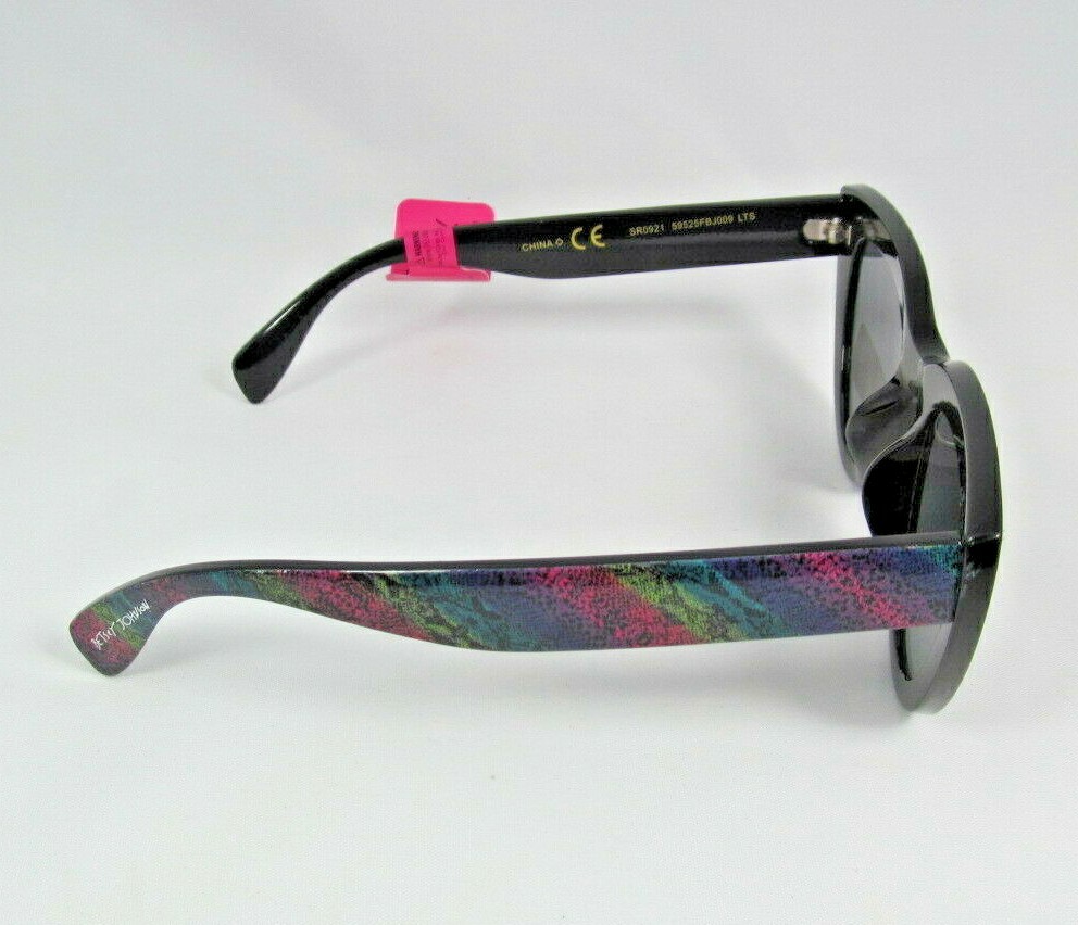BETSEY JOHNSON Black Cat Eye Sunglasses Bling-accented Rims Multicolor Arms image 7