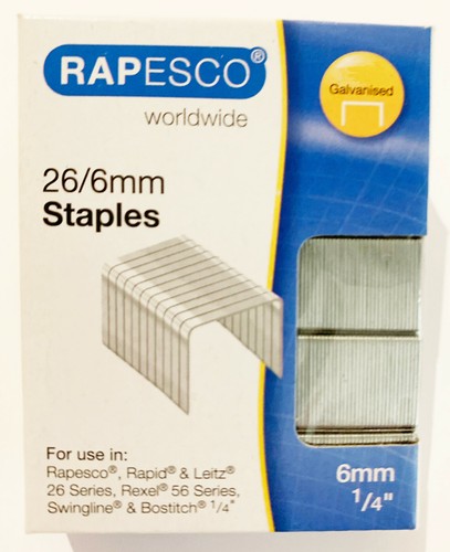 Rapesco 26/6mm Staples Staple Gun Tacker Staples Heavy Duty 6mm-1/4" (Box 2000) - Picture 3 of 4