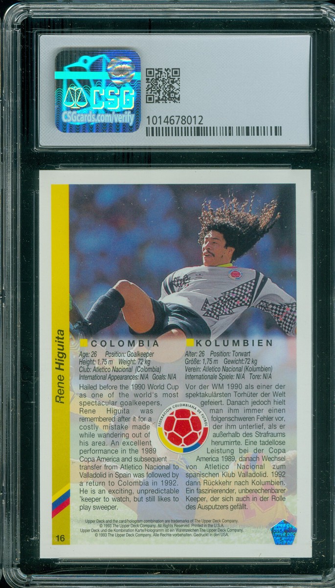 1993 Upper Deck World Cup 94 #16 RENE HIGUITA English/German CSG 9