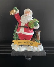 Christmas Santa Claus Ho! Ho! Ho! Stocking Hanger Mante Shelf Cast Iron Base