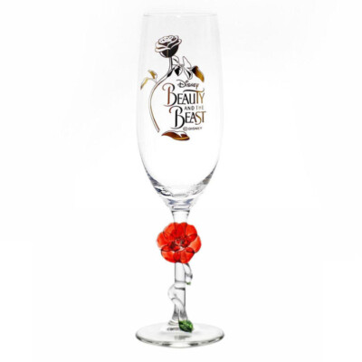 Die Schöne und das Biest Sektglas mit goldenem Muster und Rose, von Arribas
