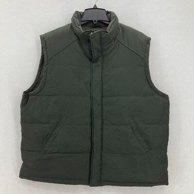 Brooks Brothers 346 Feather Down Vest Mens Large Green Full Zip Mock Neck Nylon