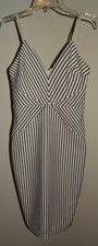 New Fashion Nova Dress Small Black White Striped Spaghetti Strap Bodycon Sheath