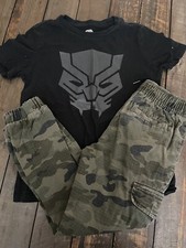 Old Navy Boys Size Small Outfit. Camouflage Jogger Pants And Black Panther Tee 3