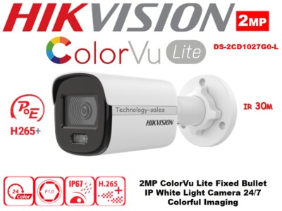 HIKVISION DS-2CD1027G0-L 2MP ColorVu Lite Fixed Bullet IP Camera 24/7 ColorFul
