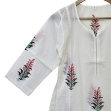 Pure Cotton White Hand Block Print Kurta Indian Beautiful Casual Wear Kurti
