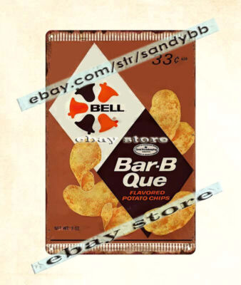 1970s Bell Bar-B Que Flavored Potato Chips metal tin sign home in the wall
