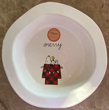 Peanuts x Rae Dunn MERRY 10" x 2" Pie Baking Dish Snoopy Woodstock Christmas