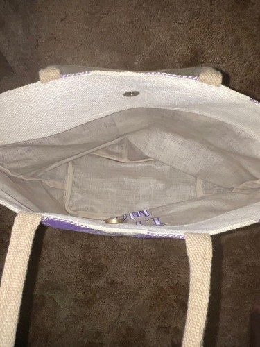 Texas Christian University TCU Mom Purple Plaid Jute Tote Bag - Picture 7 of 13