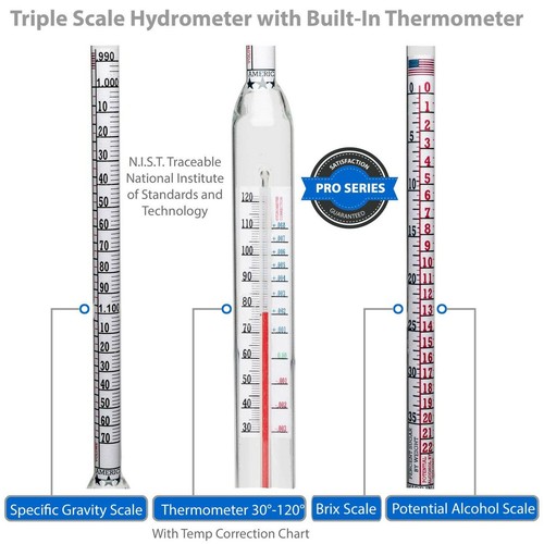 Thermo-Hydrometer ABV Tester Triple Scale - Pro Series American-made Specific... - Picture 5 of 9
