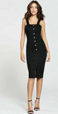 Michelle Keegan Black Denim Bodycon Midi Dress 16 Button Stretchy Party Holiday