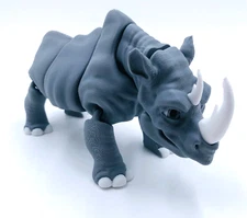 3D Printed Rhino Grey Animal Display Toy Articulated Body African Rhinoceros